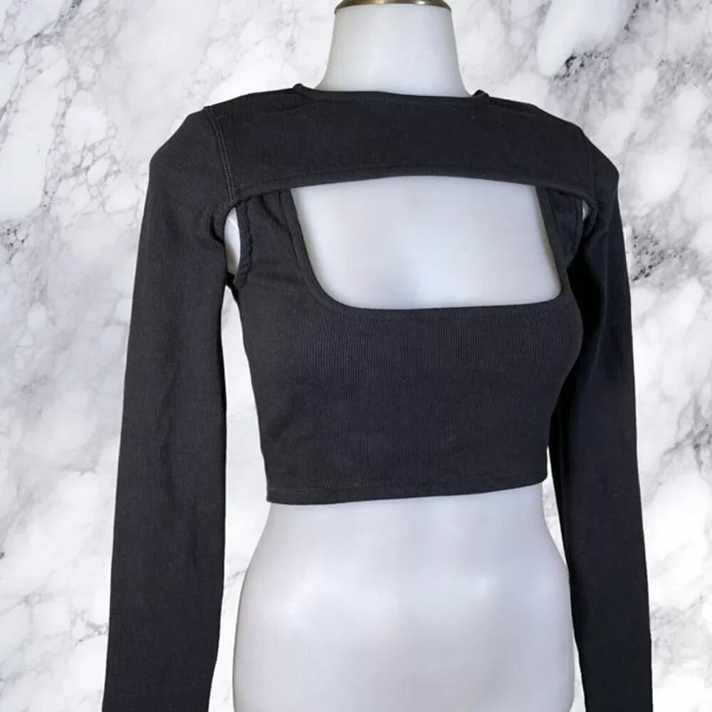 NBD Cropped Long Sleeve Top Tank Set - Black - Picture 6 of 8